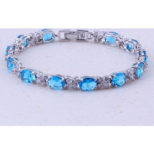 Fetching Sky Blue Crystal Cubic Zircon Charm Bracelets Silver Color Fashion For Women Party Trend Jewelry D0035