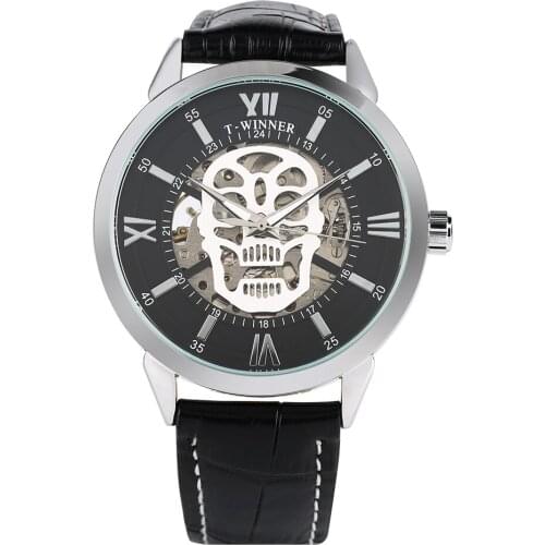 Mens Mechanical Watches Automatic-Self-Winding Leather Strap Wristwatch Business Casual Skeleton Watch