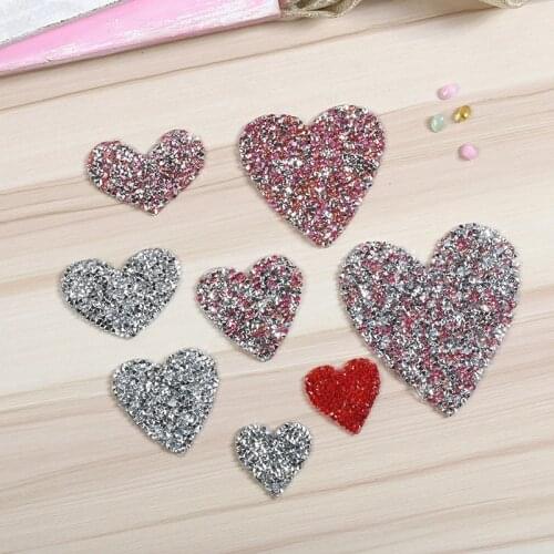Multiple Sizes Color Crystal Rhinestone Love Heart Patches For Clothing Iron On Clothes Appliques Stripes Diamond Stickers