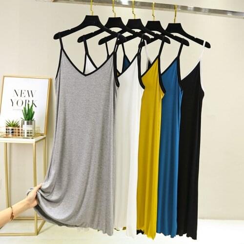New Sexy Modal Sleepwear Fashion Ins Loose Large Size Nightgowns Women Bottoming Night Shirt Long Dress Summer Vestidos