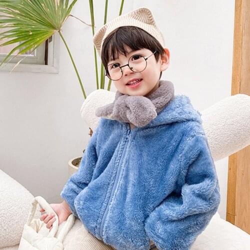 2021 New Autumn Winter Girls Boys Plush Coats Kids Soft Outwear Hooded Warm Childrens Coral Fleece Zipper Jackets For 1-5T