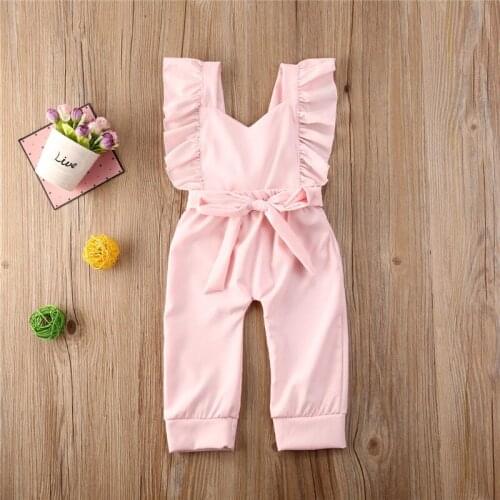 New Fashion Summer Baby Girls Rompers Clothes Loose Sleeveless Backless Romper Casual Solid Pink Lace Jumpsuit