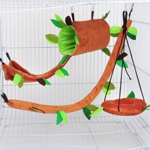 Pet Hammock Stump Nest Forest Leaf Tunnel Cotton Mouse Ferrets Guinea Pig Cat Hanging Bed for Cats Rodents Hammock for Hamster