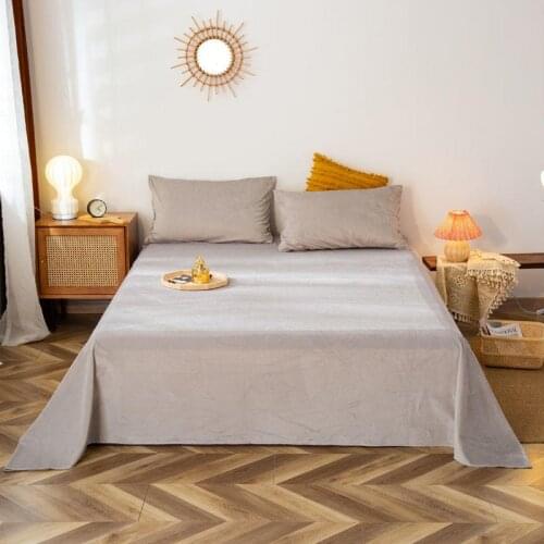Bonenjoy 1 pc Crystal Velvet Bed Cover Light gray Queen King Size Bedclothes Solid Color Plain Dyed Double Flat Sheet couvre lit