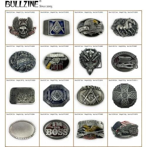 Bullzine Zinc alloy retro Skull Mason Dragon head belt buckle Western Redneck Celtic Cross Fire fighter Blank DIY belt buckle