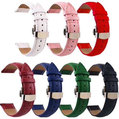 Genuine Leather Watch Strap Green Red Pink White Watch bands 10mm 12mm 18mm 20mm 14mm 16mm 19mm 22mm Watch Accessories Female