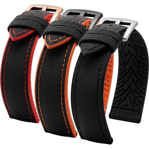 New 20mm 22mm 24mm Nylon Silicone Bottom Watch Strap Men Waterproof Breathable Rubber Wrist Band Bracelet Accessories for Omega