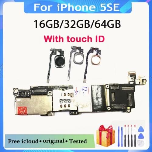 With /Without Touch ID for iphone SE Motherboard+Chips,100% Original unlocked for iphone 5SE SE Mainboard with IOS System