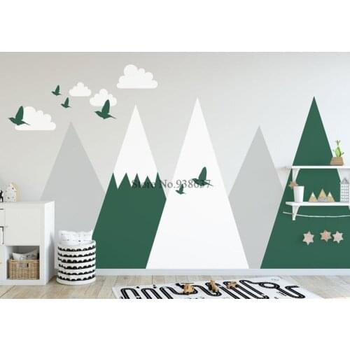 Mountain Kids Woodland Themed Nursery Navy Baby Room Decal Self Adhesive Decor Removable Vinyl BB869