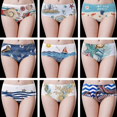 Cute Cartoon printing ocean Women Underwear Invisible Seamless Panties Female Sexy Intimates Lingerie Ladies girl Briefs 1pcs