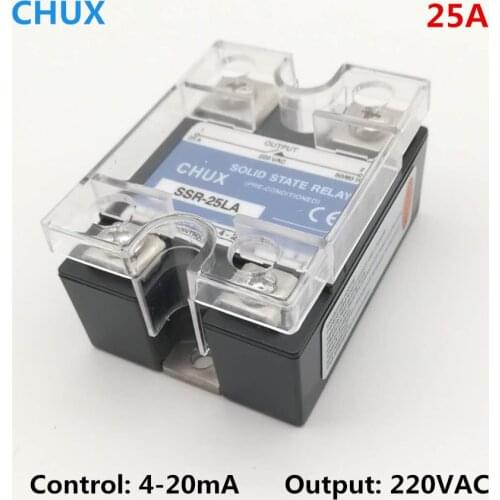 CHUX Solid State Relay 4-20mA 10A 25a Voltage Regulator SSR-25LA Single 1phase 220VAC SSR Relays