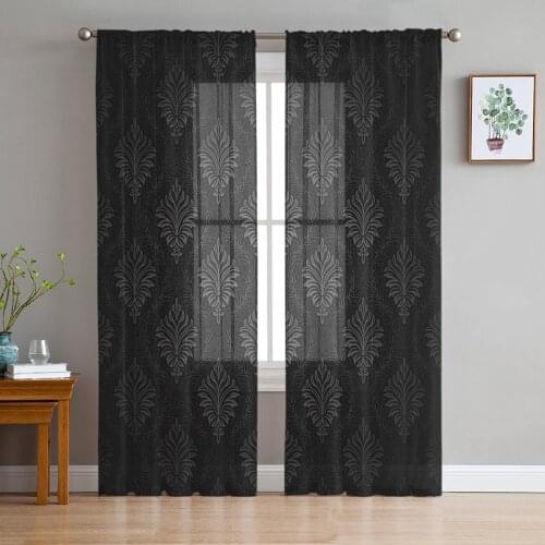 Baroque Petal Art Black Tulle Sheer Window Curtains for Living Room Kitchen Children Bedroom Voile Hanging Curtain