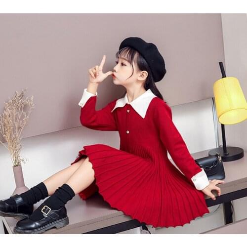 Dresses For Girls 2021 New College Style Girls Knitted Dress Baby Children Christmas Clothing Long Sleeve Clothes Vestidos 12Y