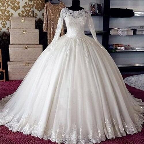 YIWUMENSA Vestidos De Novias Long Sleeves Ball Gown Wedding Dresses Plus Size Lace Appliques White Dress Robe De Marriage 2020