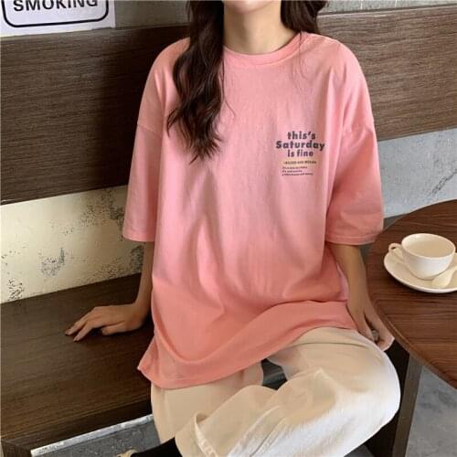 2021 summer all-match short-sleeved T-shirt women loose print loose letters white cotton round neck top bottoming shirt