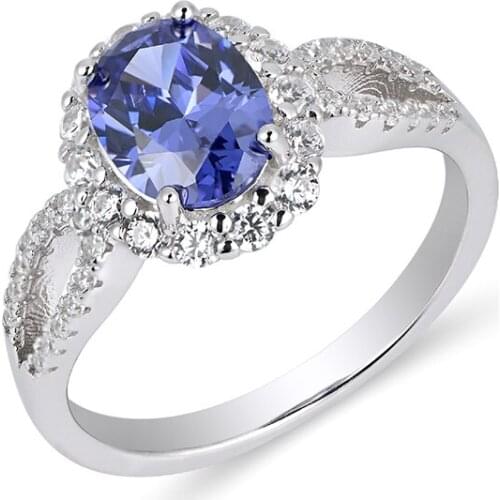 Original Design 925 Sterling Silver 5A Blue Cubic Zirconia Engagement Rings for Women S925 Jewelry Carbon Diamond Party Ring