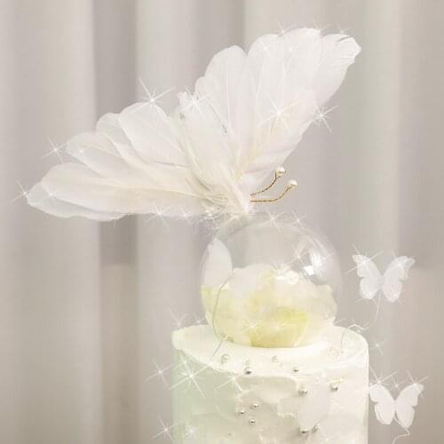 1pc Feather Butterfly "Happy Birthday" Cake Topper Wedding Bride Dessert Decoration for Birthday Party Lovely Gifts