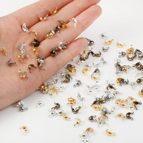 100Pcs/lot Connector Clasp Findings 4x7mm Ball Chain Calotte End Crimps Beads Connector Components DIY Jewelry Making Accessory