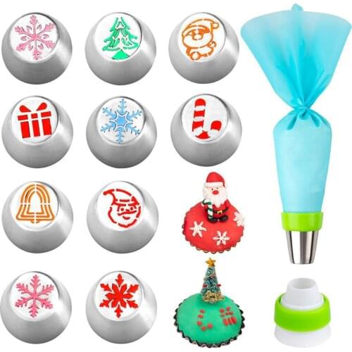 12Pcs/Set Stainless Steel Mouth Pastry Bag Set for Christmas Cake Decoration