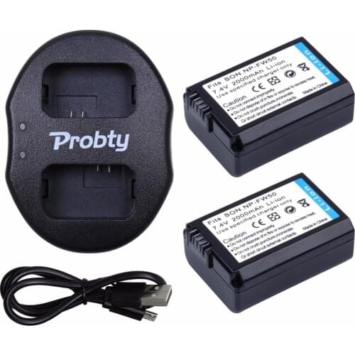 2Pcs NP-FW50 NP FW50 Camera Battery + Dual USB Charger for SONY A5000 A5100 A7R A6000 5T 5C 3N A7 NEX6 NEX7 NEX5TL NEX5R NEX5N