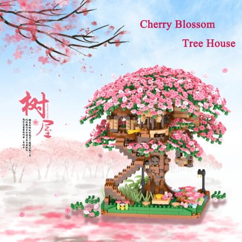 2138pcs Cherry Tree Miniature Assembled Building Blocks Romantic Tree House Model Bricks Childrens Toys Girl Christmas Gifts