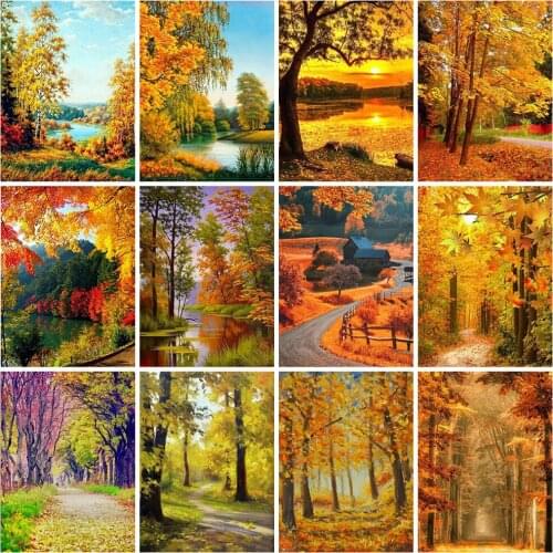 EverShine Diamond Painting Tree Cross Stitch Kits Diamond Embroidery Full Square Drill Landscape Mosaic Autumn Rhinestones Art