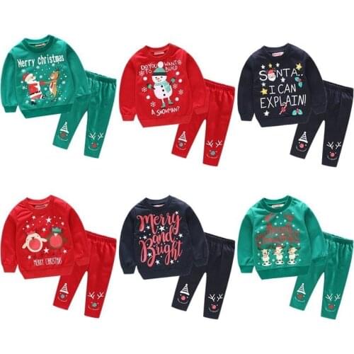 Baby Christmas Sets Infant Girls Boys Christmas Deer Letter Long Sleeves + Pants 2pcs New Year Costume Kids Clothes Clothing Set