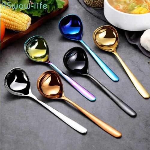 304 Stainless Steel Spoon Long Handle Small Spoon Household Kitchen Tools Gold Soup Spoon Round Tableware Blue Black Home Adults