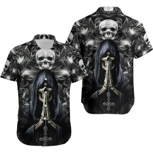 Fashion Mens Summer Hawaiian Shirt Camouflage Skull 3D Full Printed Shirt Unisex Harajuku Casual Hawaiian Shirt