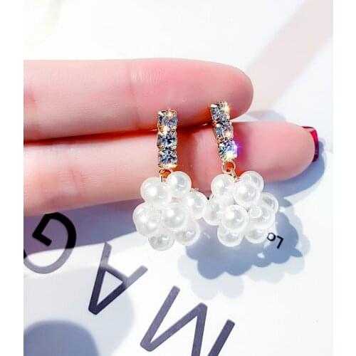 Fashion Alloy Crystal Pearl Pendant Earrings For Women Korea Pop New Temperament Simple Stud Girl Gift Jewelry Wholesale