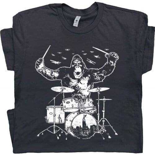 Youth Size - Kong on Drums T Shirt Kids Cool Drummer Shirt Playing Drum Set Graphic Tee for Youth Boys Girls Teen
