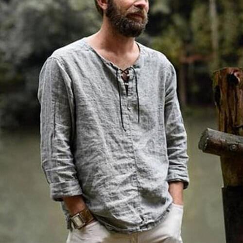 Men Top Shirt Eye-catching Wear Resistant Woven Fabric Solid Color Loose V Neck Fashion Comfortable T-shirt Casual Tees