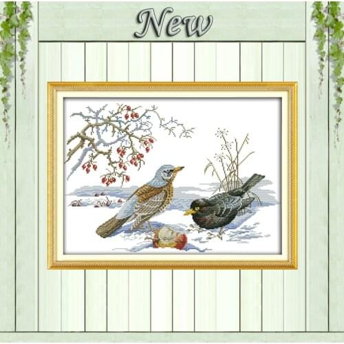 The Colorful birds the in snow,Home Decor,11CT 14CT pattern print on canvas DMC Cross Stitch kits,needlework Sets DIY embroidery