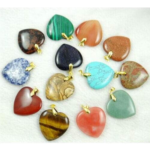 Natural Stone Turquoise Quartz Crystal aventurine tiger eye heart shaped pendant for diy Jewelry making necklace Accessories