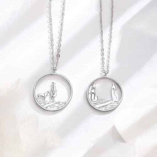 New Hot Sale Couple Silver Color Princess Prince Love Pendant Necklace Anniversary Jewelry Gift BR X225