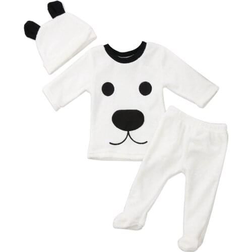 Newborn Baby Boy 3pcs Long Sleeve Fleece Bear Top Sweatershirt Pant Legging Hat Set Warm Winter Clothes Boys Tracksuit 0-24M