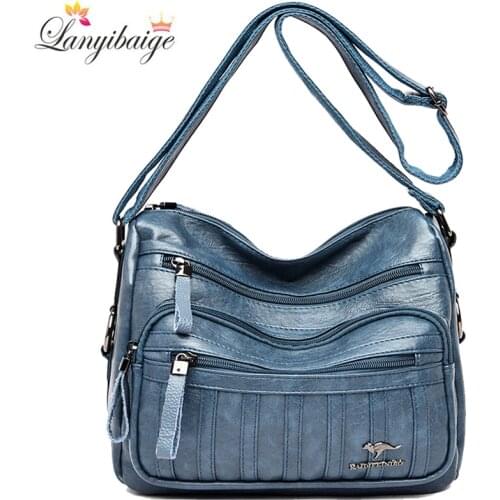 Solid Color PU Leather Shoulder Crossbody Bags for Women 2021 High Quality Leather Handbags Multipocket Designer Casual Tote Bag