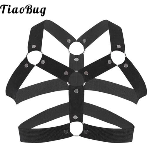 TiaoBug Men Elastic Chest Harness Belt Metal O-rings Studs Muscle Male BDSM Bondage Costume Sexy Gay Fancy Club Party Straps Top