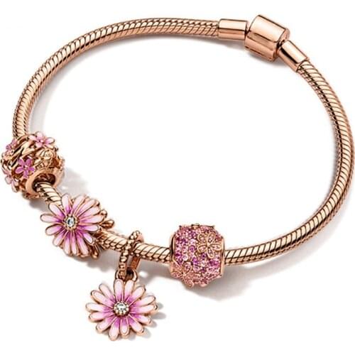 S925 silver color Moments Bracelet with charm Fit original DIY Flower beads for Women Bracelet set Luxury Jewelry gifts