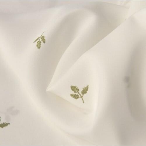 One meter High quality Chiffon fabric Little fresh green leaves tissu Blouse Dress door curtain top material