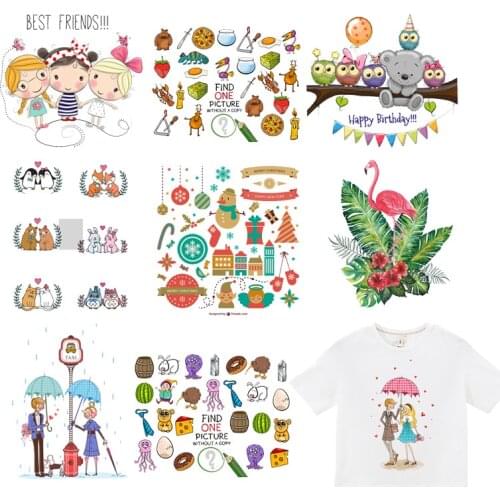 Iron-on Patches Cute Animal Unicorn Owl Patch for Clothing Sticker Children Boy Girl DIY Velcros T-shirt Heat Transfer Vinyl F