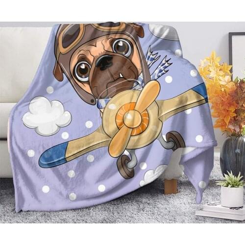 Upetstory Kawaii Cartoon Tribal Pug Raccoon Owl Print Summer Blanket Air Conditioning Bed Quilts Fleece Sherpa Blankets