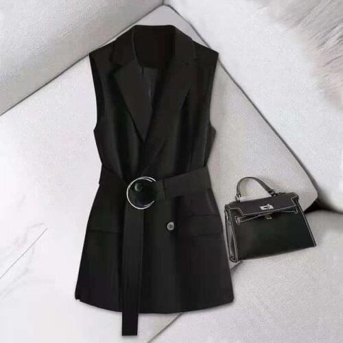 High quality spring and autumn sleeveless jacket casual black womens coat new elegant slim belt womens Jacket Vest temperament