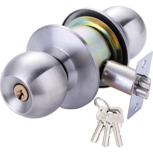Round Door Handle Knobs Lock Stainless Steel Bedroom Living Room Bathroom Entrance Door Lock with Key