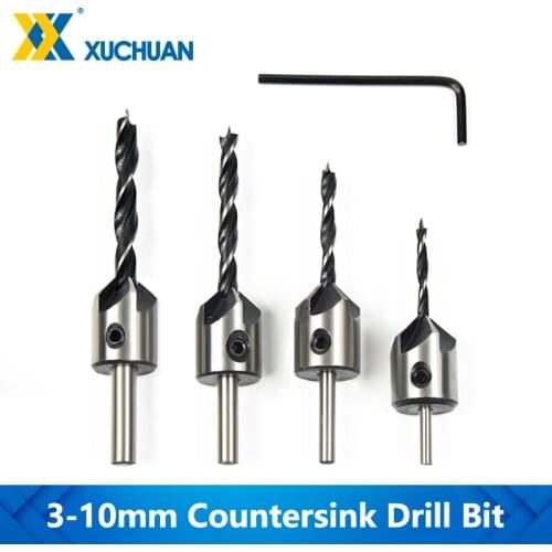 Countersink Drill Bit 3-10mm Opener Woodworking Drill Bit 4/7pc Kit HSS Hole Cutter Screw Hole Drill Chamfer Drilling