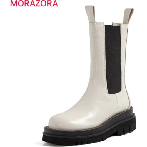 MORAZORA Size 33-43 Fashion Genuine Leather Boots Women Thick Sole Chelsea Boots British Style Winter Platform Ankle Boots