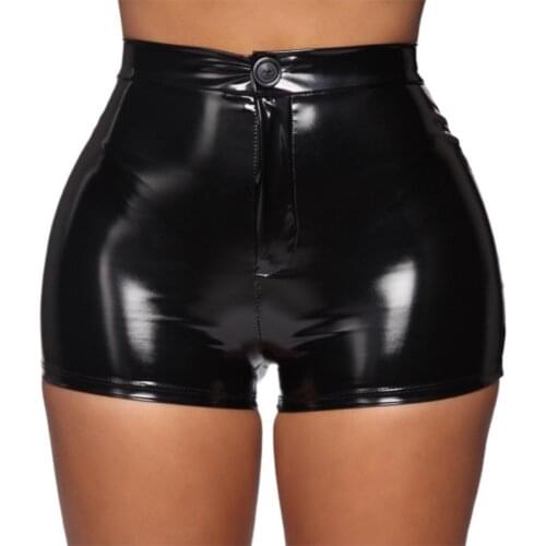Women Faux Leather Shorts Button Design Skin-friendly High Elasticity Faux Leather Shorts Women Club Faux Leather Shorts 2021