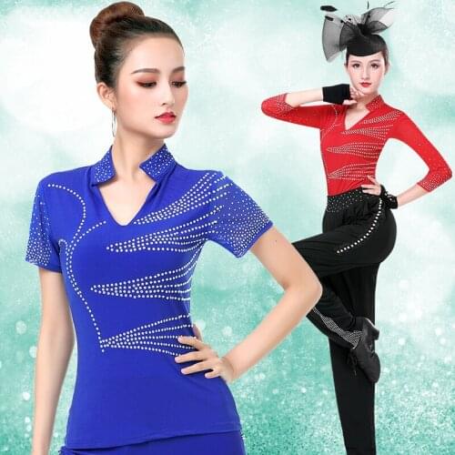 Latin Dance Tops Women Rhinestone Long Sleeved Ballroom Practice Clothes Shirt Lady Training Clothes Latino Dance Wear DWY3218