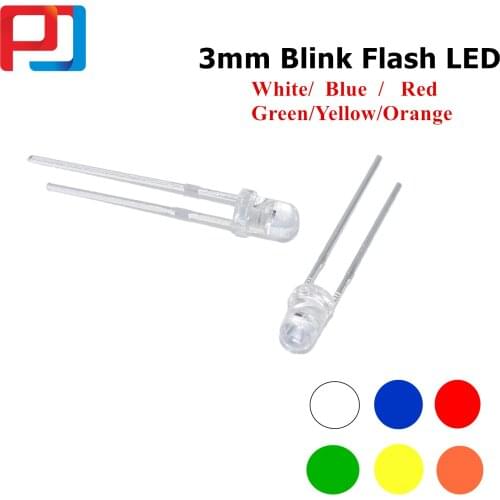 100pcs 3mm LED Diodes Flash Flashing White/Red/Blue/Green/Yellow/Orange Blinking 2-Pins Clear Intermitente Emitting Diodos F3