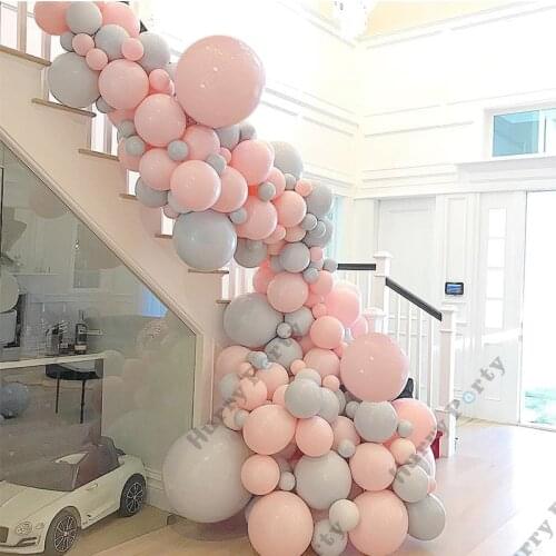 140Pcs Wedding Party Decoration Balloon Garland Pastel Pink Double Layer White Gray Balls Baby Shower Birthday Decor Supplies